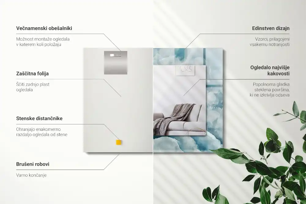 Rektangulär spegel med tryck Blå marmor textur