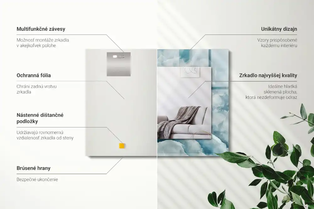 Rektangulär spegel med tryck Blå marmor textur