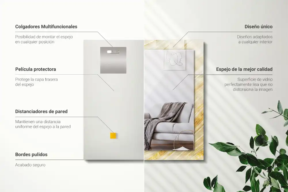 Rektangulär spegel med tryck Gula abstrakta linjer