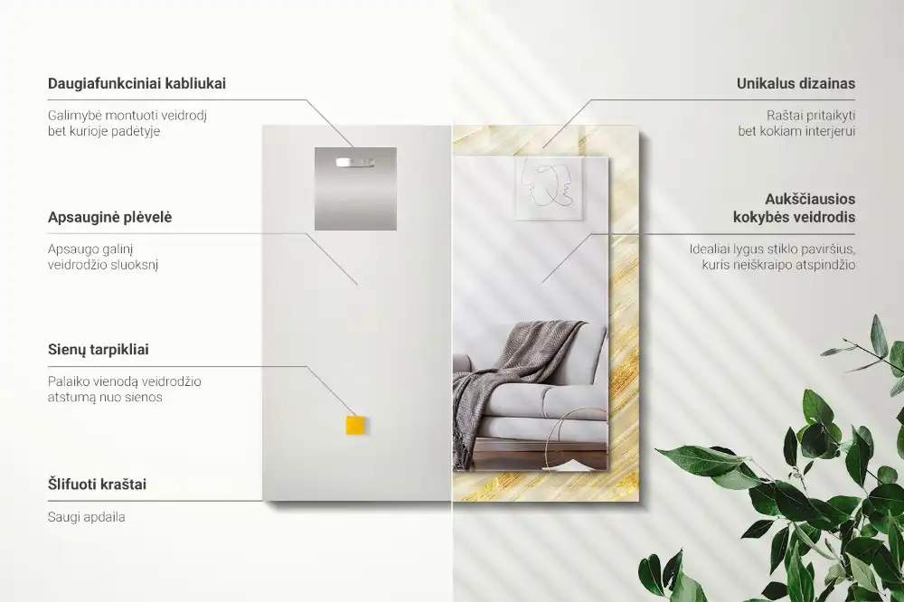 Rektangulär spegel med tryck Gula abstrakta linjer