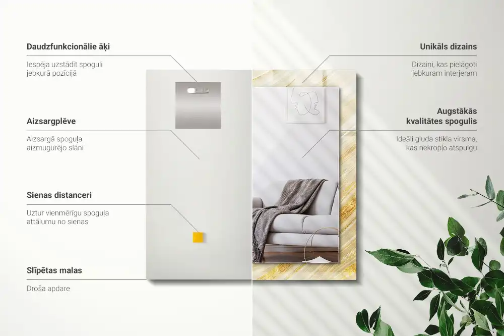 Rektangulär spegel med tryck Gula abstrakta linjer