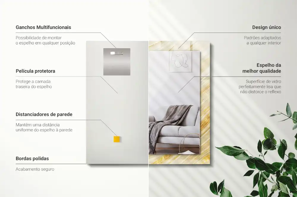 Rektangulär spegel med tryck Gula abstrakta linjer