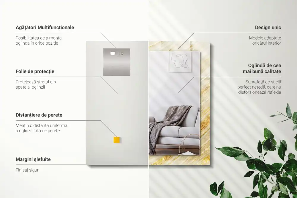 Rektangulär spegel med tryck Gula abstrakta linjer