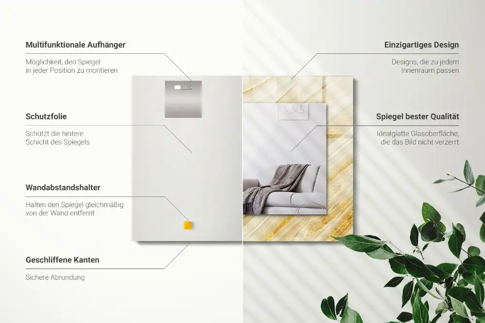 Rektangulär spegel med tryck Gula abstrakta linjer