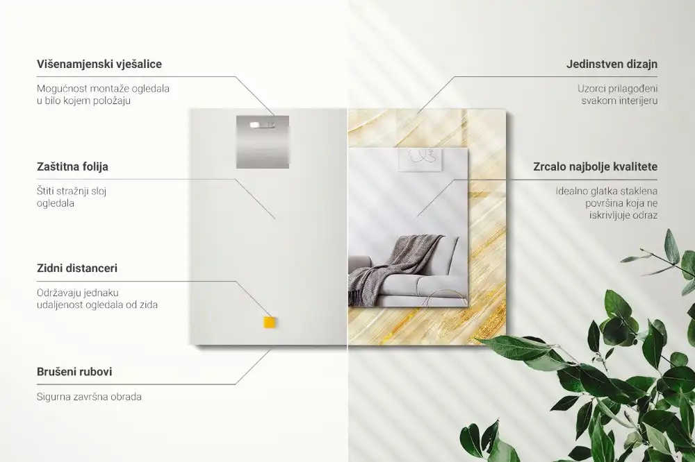 Rektangulär spegel med tryck Gula abstrakta linjer