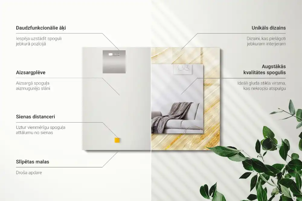 Rektangulär spegel med tryck Gula abstrakta linjer