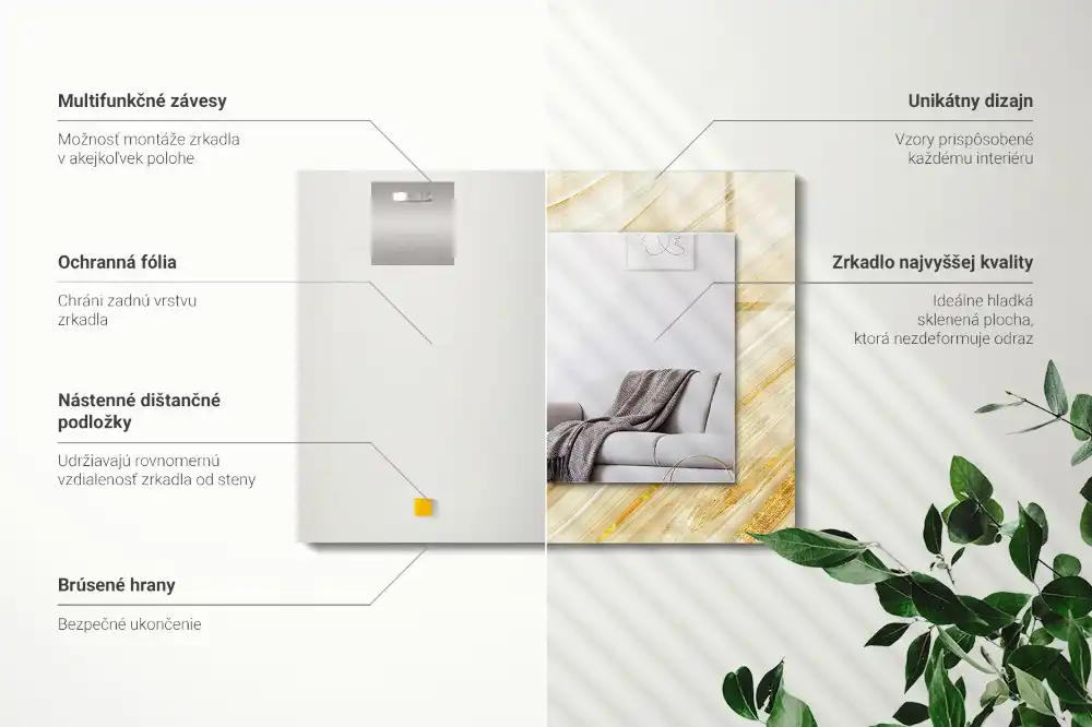 Rektangulär spegel med tryck Gula abstrakta linjer