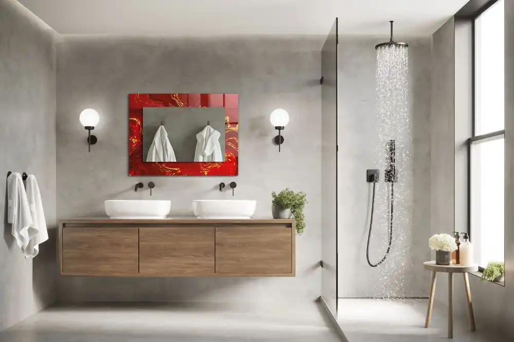 Rektangulär spegel med tryck Abstrakt röd färg