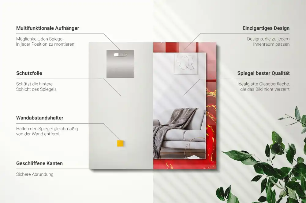 Rektangulär spegel med tryck Abstrakt röd färg