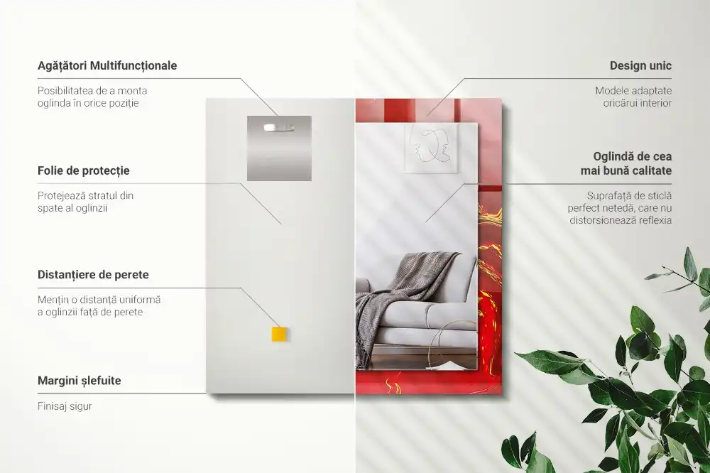 Rektangulär spegel med tryck Abstrakt röd färg