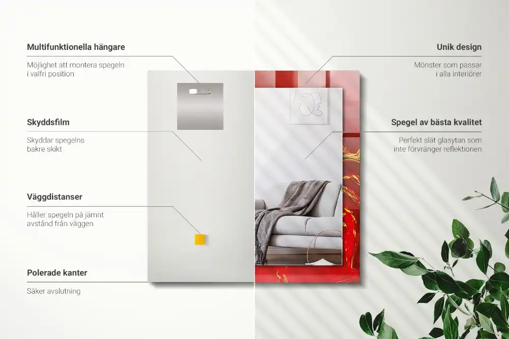 Rektangulär spegel med tryck Abstrakt röd färg