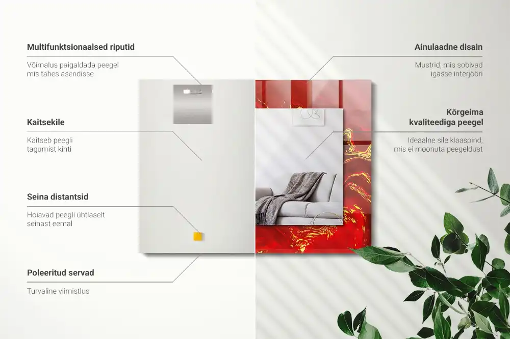 Rektangulär spegel med tryck Abstrakt röd färg