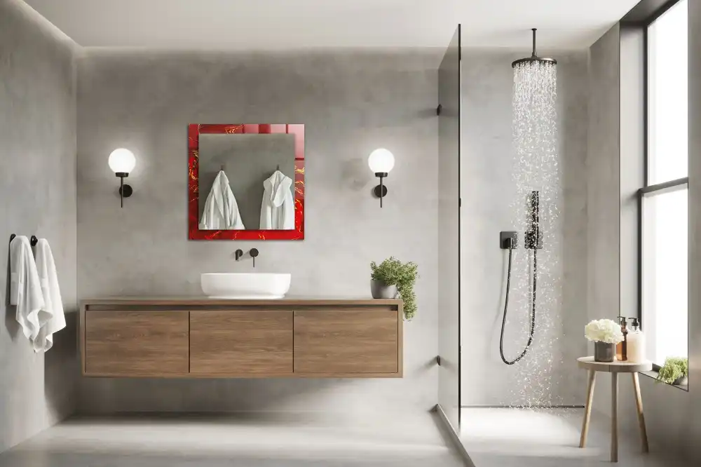 Rektangulär spegel med tryck Abstrakt röd färg