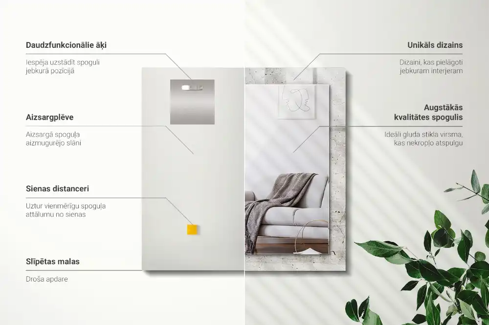 Rektangulär spegel med tryck Sprucken betongvägg