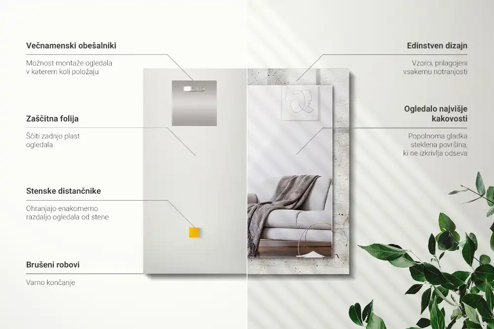 Rektangulär spegel med tryck Sprucken betongvägg