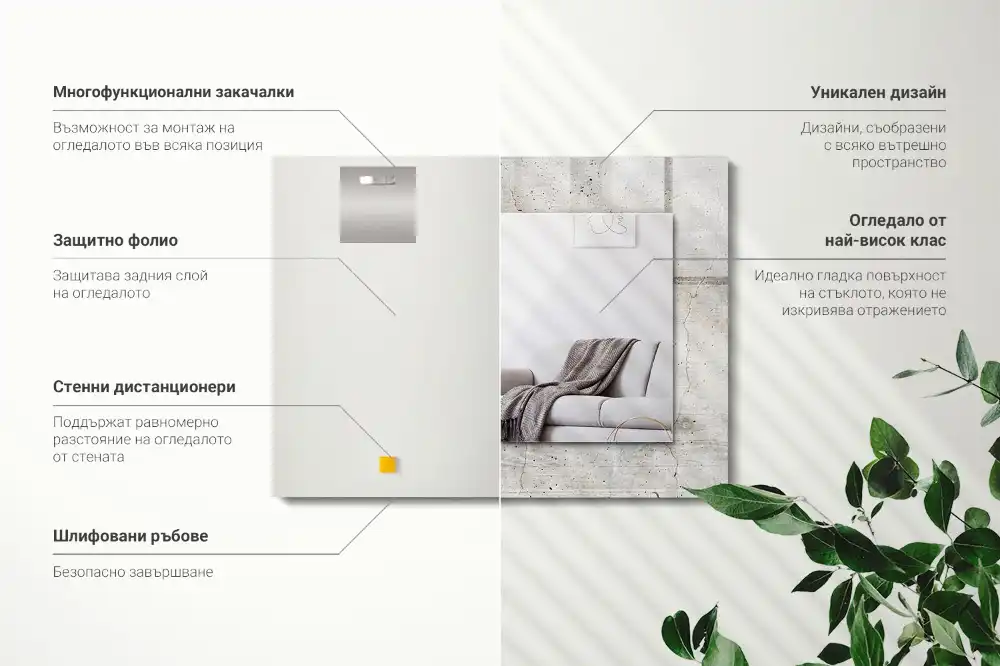 Rektangulär spegel med tryck Sprucken betongvägg