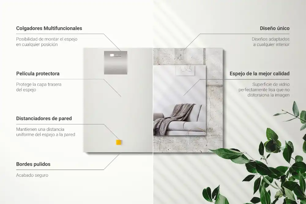 Rektangulär spegel med tryck Sprucken betongvägg