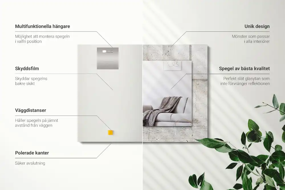 Rektangulär spegel med tryck Sprucken betongvägg