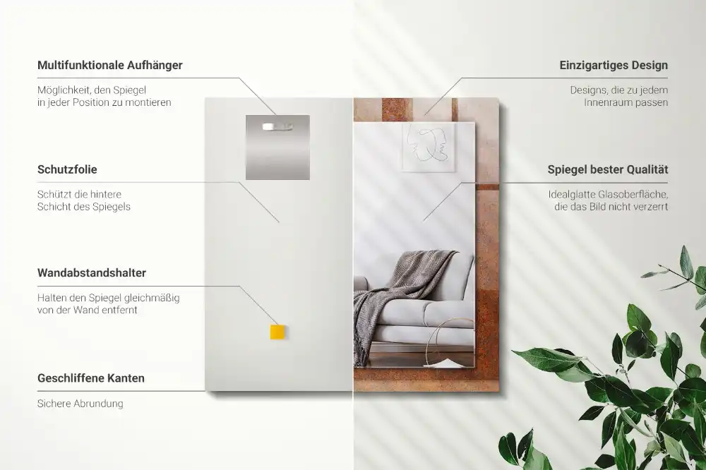 Rektangulär spegel med tryck Rostig metallyta