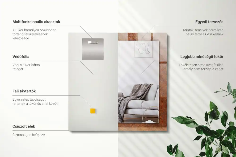 Rektangulär spegel med tryck Rostig metallyta