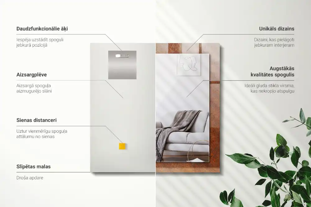 Rektangulär spegel med tryck Rostig metallyta