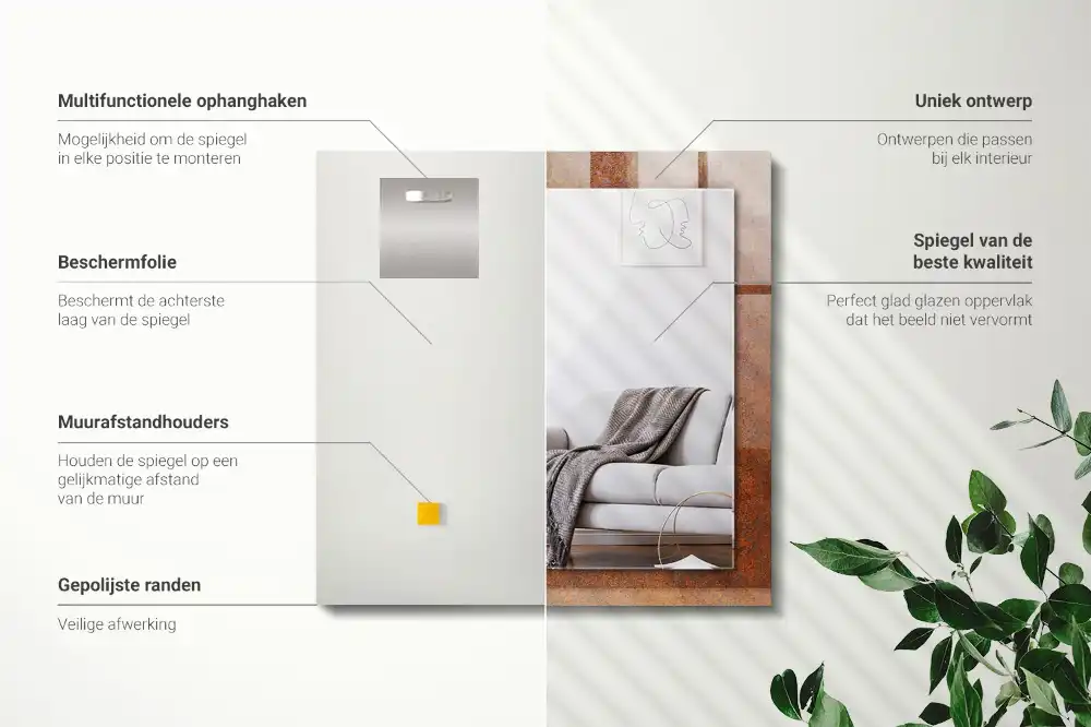 Rektangulär spegel med tryck Rostig metallyta