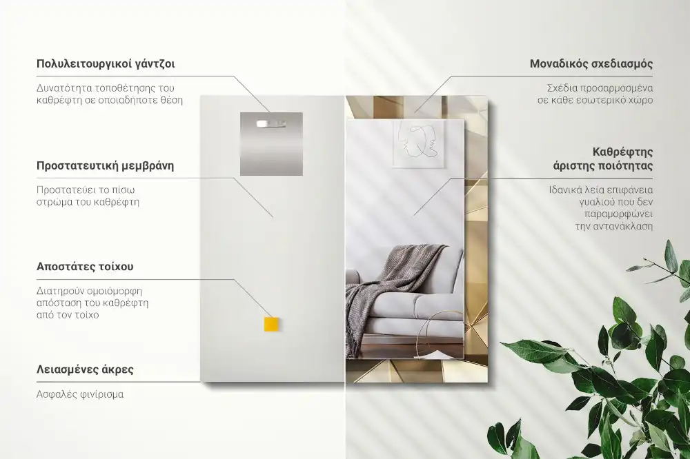 Rektangulär spegel med tryck Geometriska former