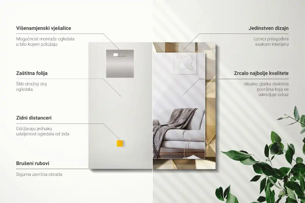 Rektangulär spegel med tryck Geometriska former