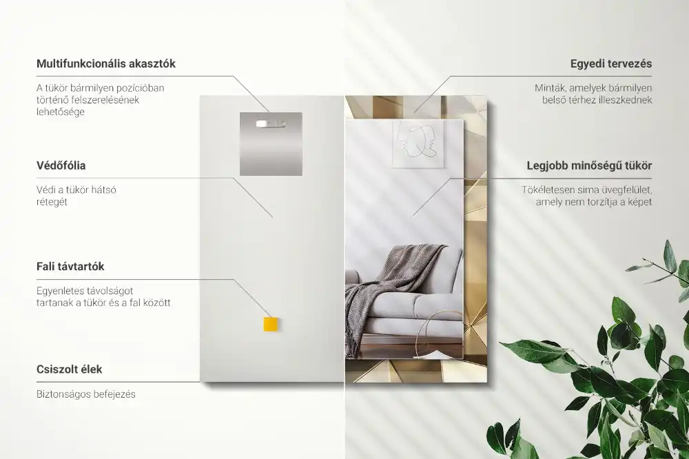 Rektangulär spegel med tryck Geometriska former