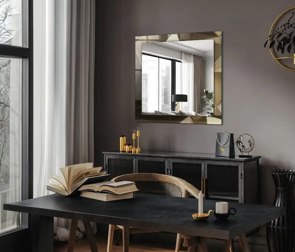 Rektangulär spegel med tryck Geometriska former