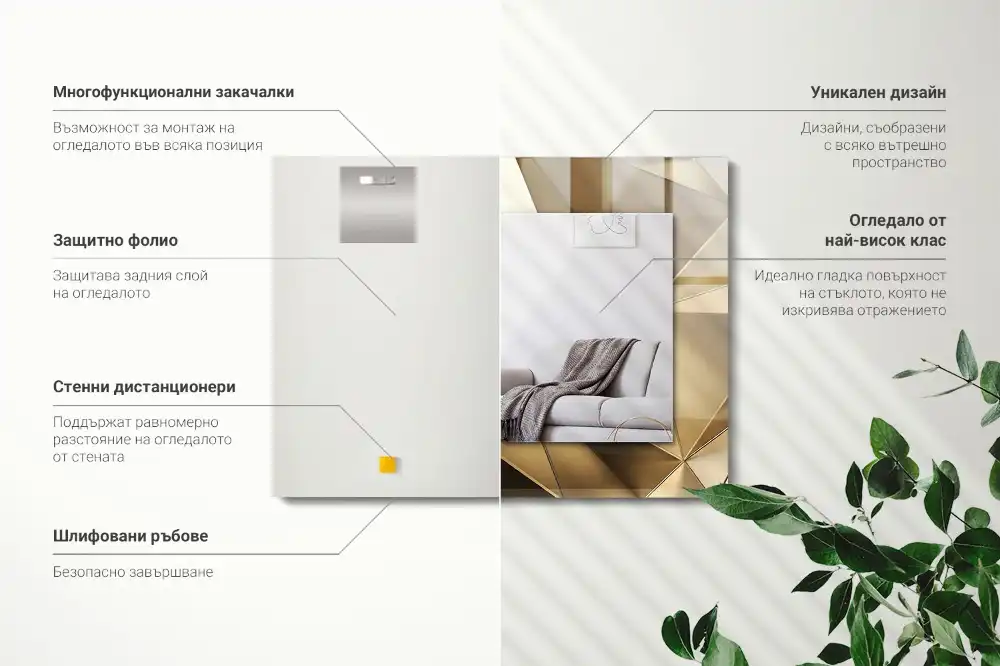 Rektangulär spegel med tryck Geometriska former