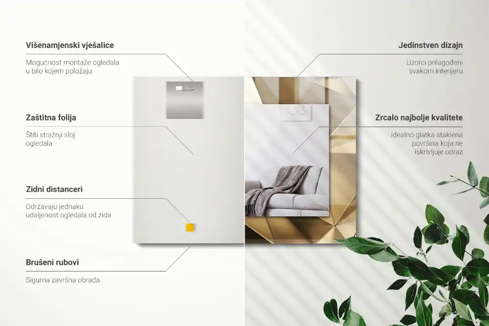 Rektangulär spegel med tryck Geometriska former