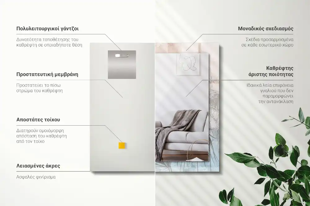 Rektangulär spegel med tryck Pastellväxter