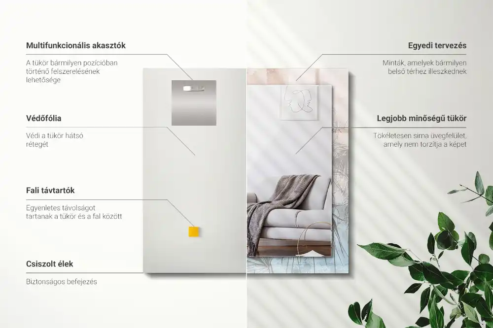 Rektangulär spegel med tryck Pastellväxter