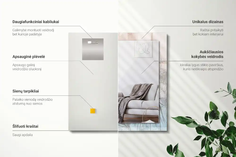 Rektangulär spegel med tryck Pastellväxter