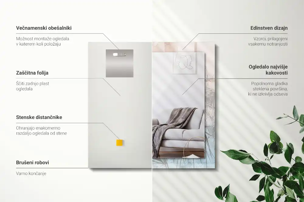 Rektangulär spegel med tryck Pastellväxter