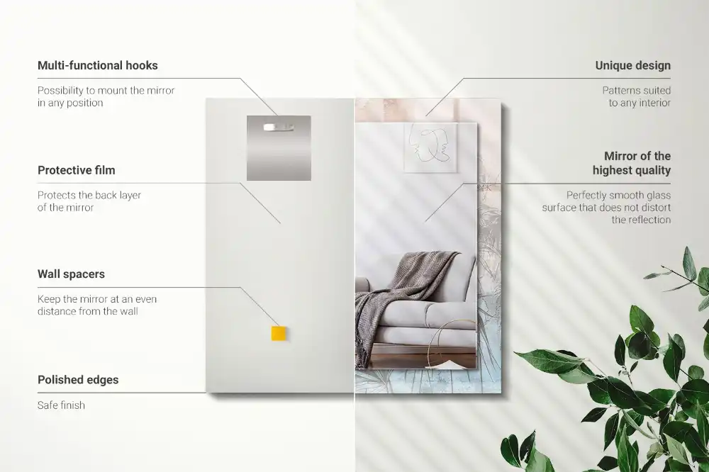 Rektangulär spegel med tryck Pastellväxter