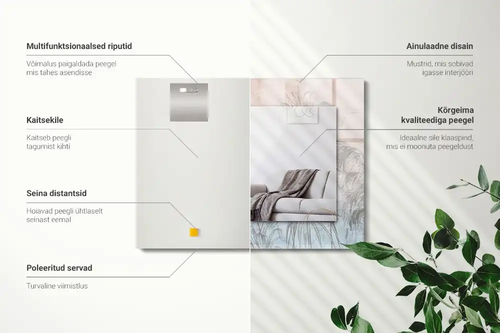Rektangulär spegel med tryck Pastellväxter