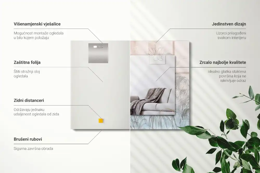Rektangulär spegel med tryck Pastellväxter