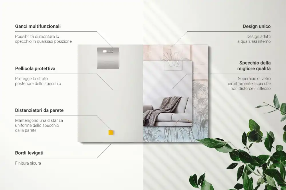 Rektangulär spegel med tryck Pastellväxter