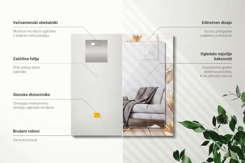 Rektangulär spegel med tryck Vintage blommor