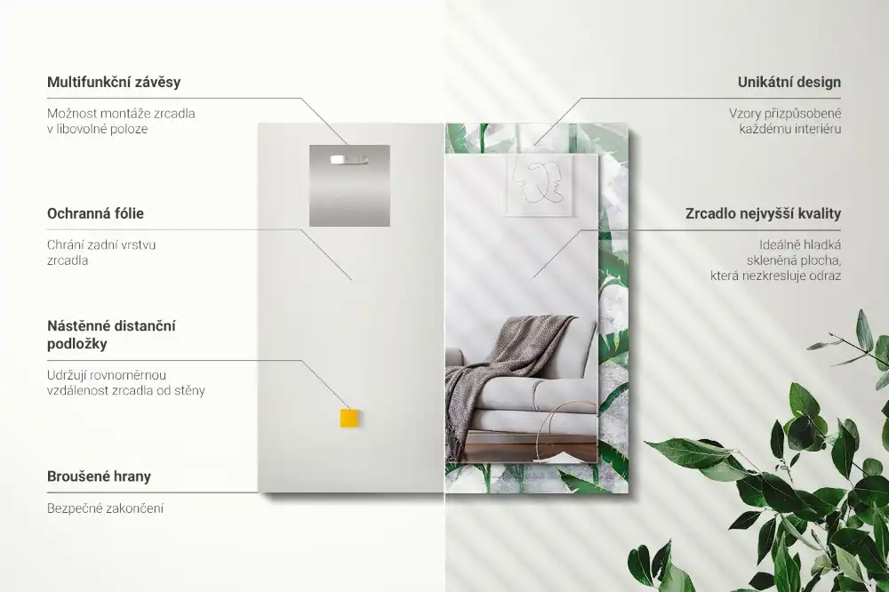 Dekorativ spegel med tryck Växtens gröna blad