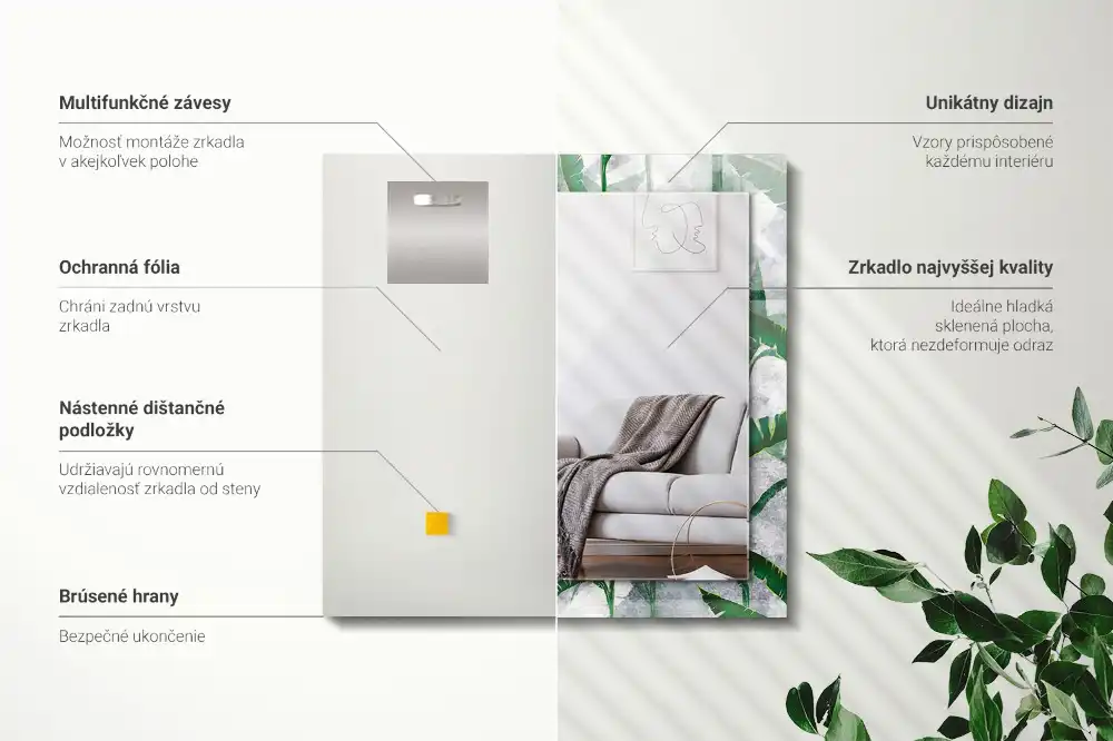 Dekorativ spegel med tryck Växtens gröna blad