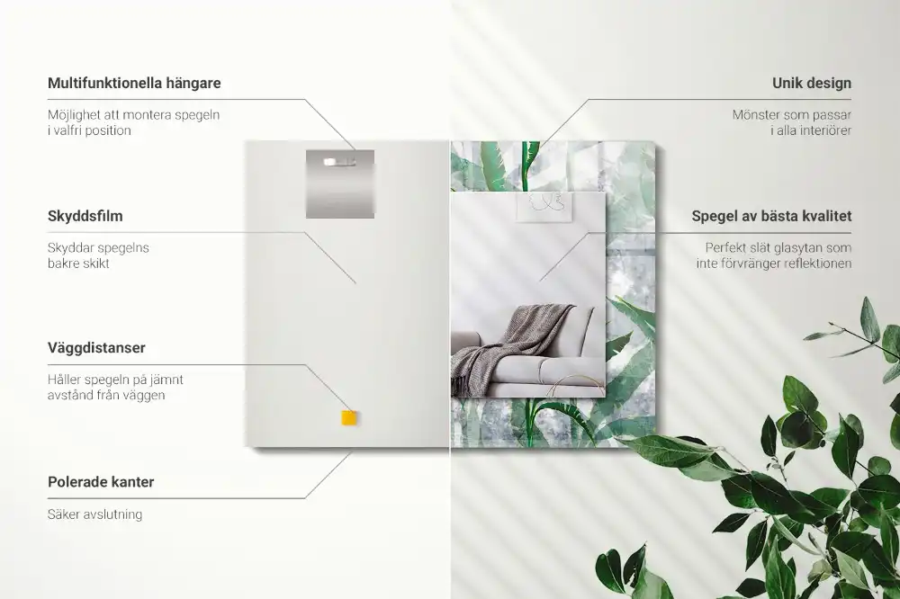 Dekorativ spegel med tryck Växtens gröna blad