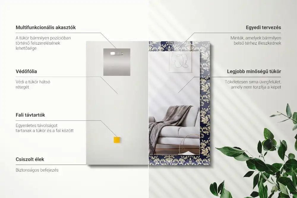 Rektangulär spegel med tryck Viktorianskt tapetmönster
