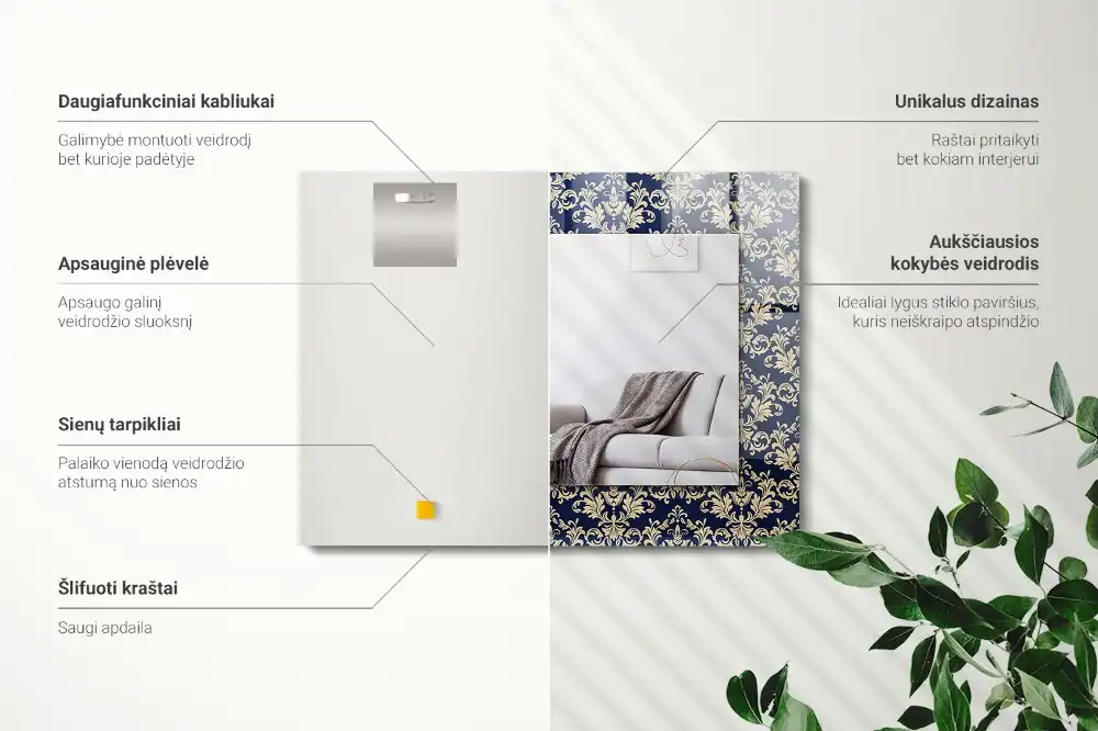 Rektangulär spegel med tryck Viktorianskt tapetmönster
