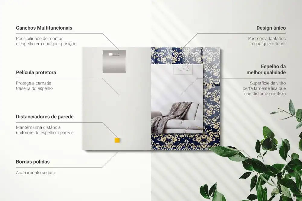 Rektangulär spegel med tryck Viktorianskt tapetmönster