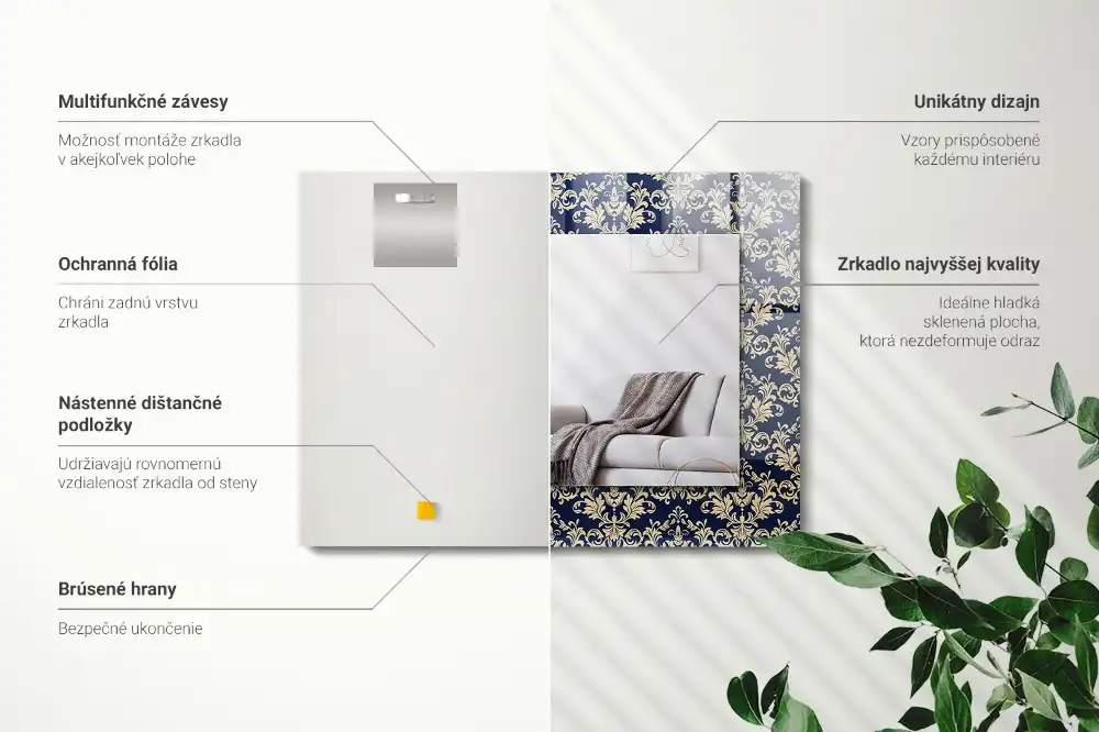 Rektangulär spegel med tryck Viktorianskt tapetmönster