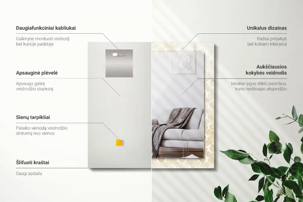 Dekorativ spegel med tryck Gula ornament