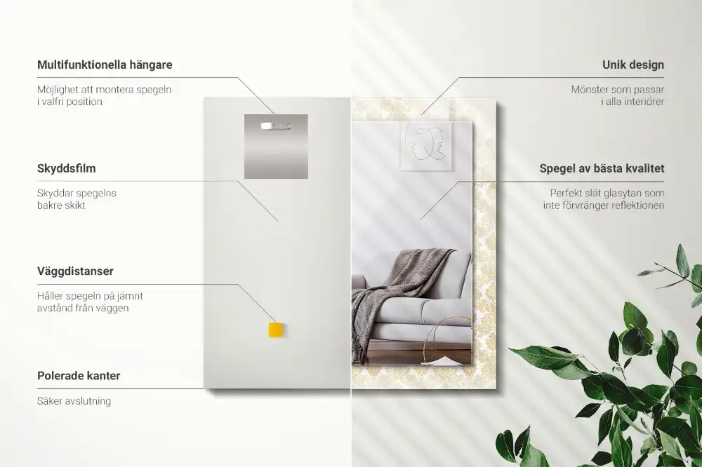 Dekorativ spegel med tryck Gula ornament